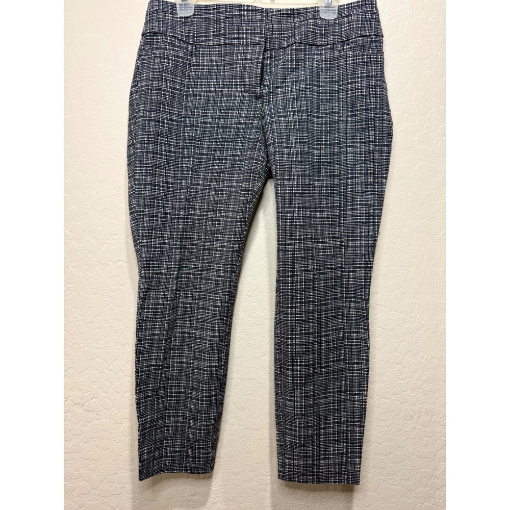 Ann Taylor LOFT Julie Skinny Ankle Pants Black White Grid Trousers Womens 10